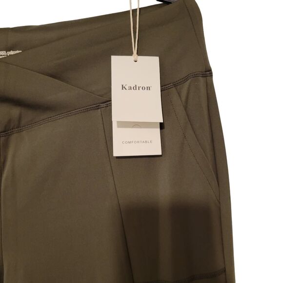 Women Flare Yoga Pant Crossover Waist/Pockets/Split Leg Size 2XL Green - Picture 3 of 8